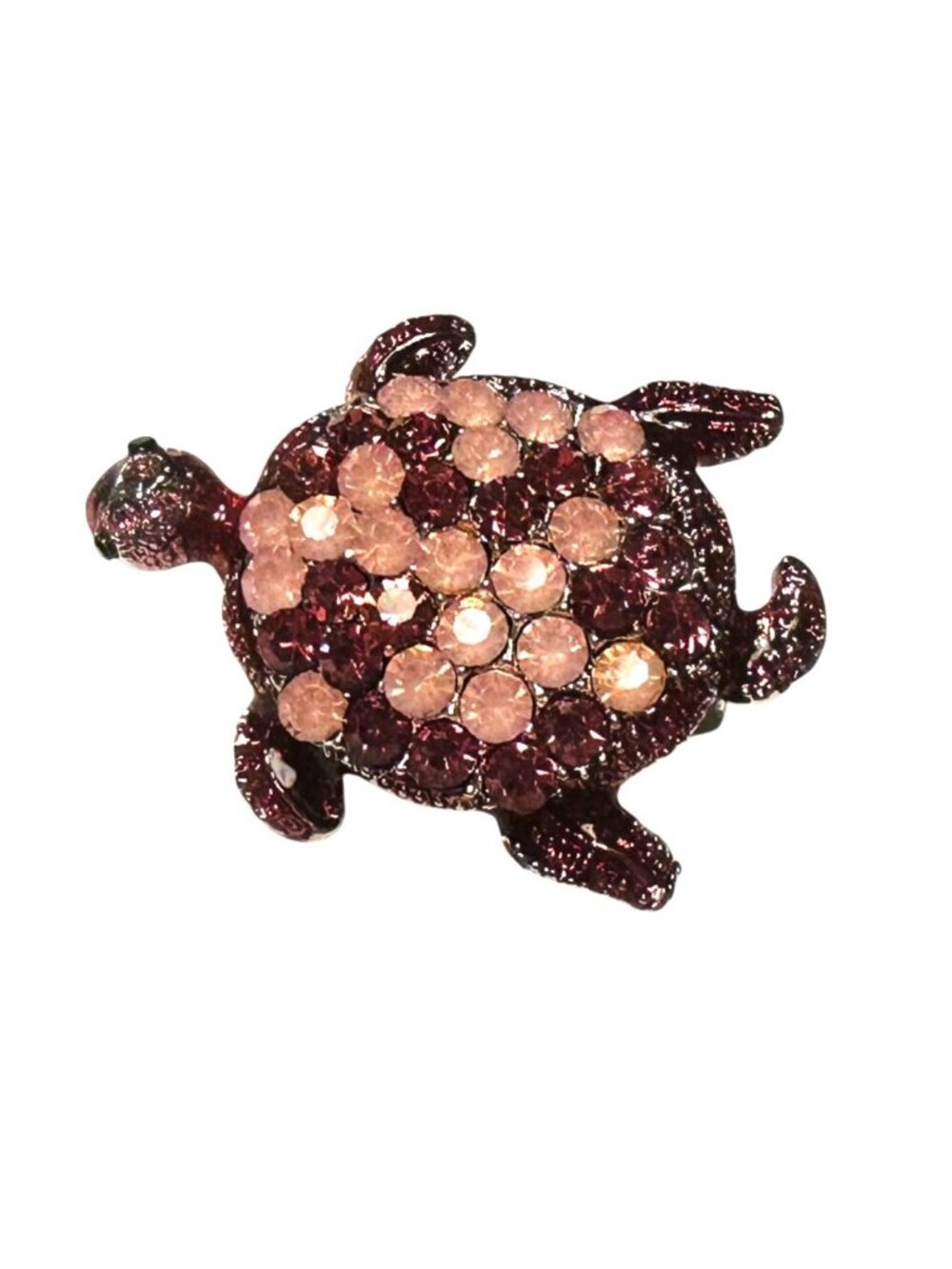 Sparkling Turtle Brooch Pin With Pink Crystals Silver Tone